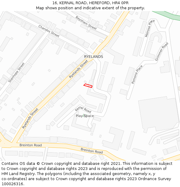 16, KERNAL ROAD, HEREFORD, HR4 0PR: Location map and indicative extent of plot