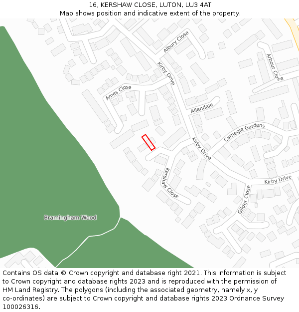 16, KERSHAW CLOSE, LUTON, LU3 4AT: Location map and indicative extent of plot