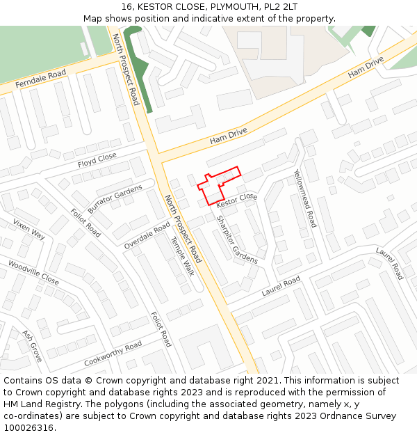 16, KESTOR CLOSE, PLYMOUTH, PL2 2LT: Location map and indicative extent of plot