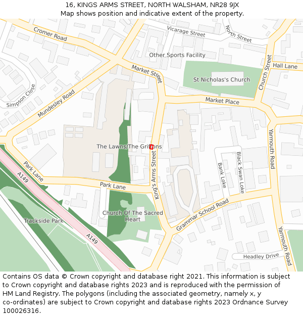 16, KINGS ARMS STREET, NORTH WALSHAM, NR28 9JX: Location map and indicative extent of plot