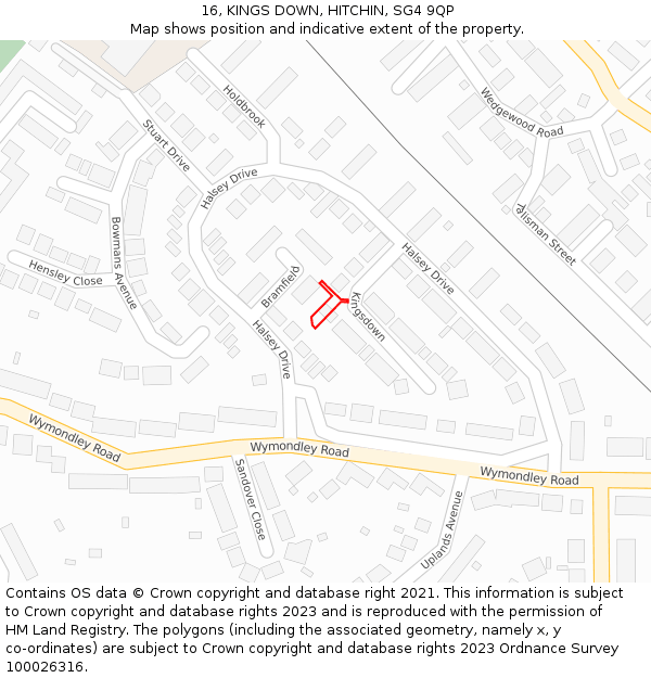 16, KINGS DOWN, HITCHIN, SG4 9QP: Location map and indicative extent of plot