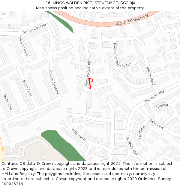 16, KINGS WALDEN RISE, STEVENAGE, SG2 0JX: Location map and indicative extent of plot