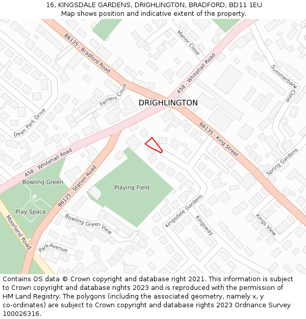 16, KINGSDALE GARDENS, DRIGHLINGTON, BRADFORD, BD11 1EU: Location map and indicative extent of plot