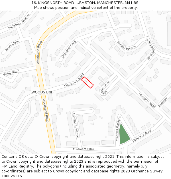 16, KINGSNORTH ROAD, URMSTON, MANCHESTER, M41 8SL: Location map and indicative extent of plot