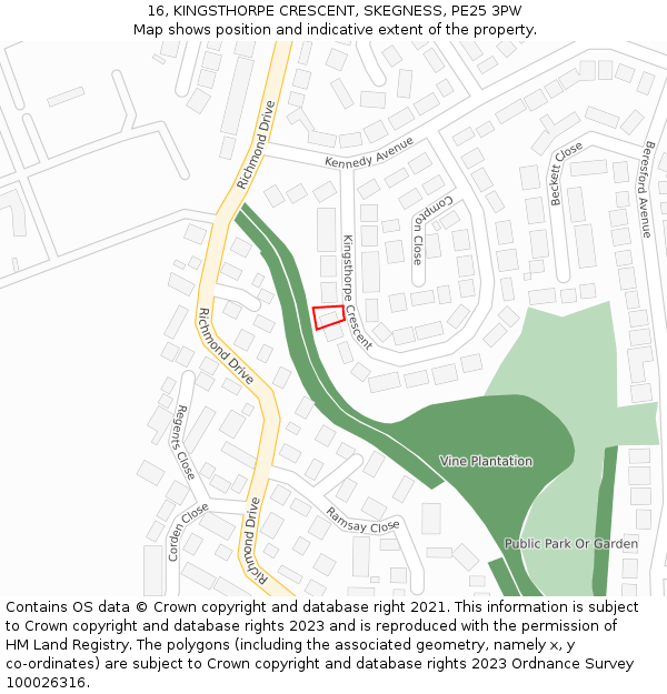 16, KINGSTHORPE CRESCENT, SKEGNESS, PE25 3PW: Location map and indicative extent of plot