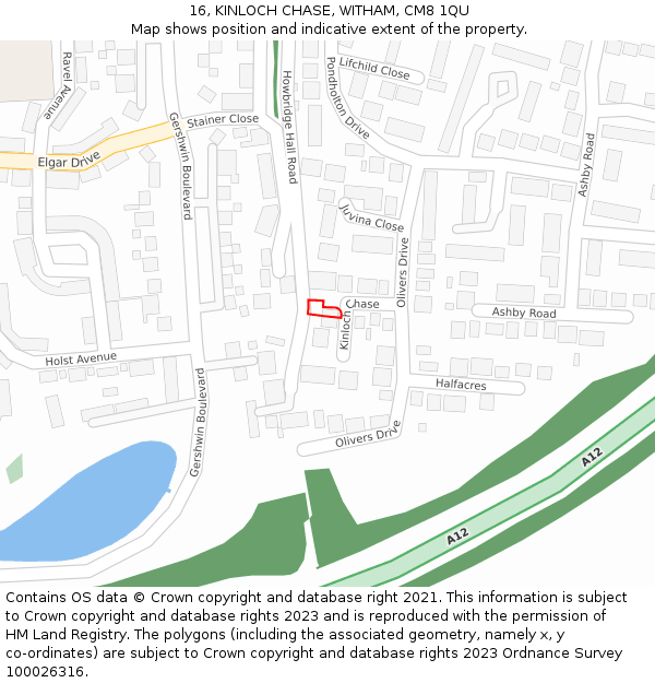 16, KINLOCH CHASE, WITHAM, CM8 1QU: Location map and indicative extent of plot