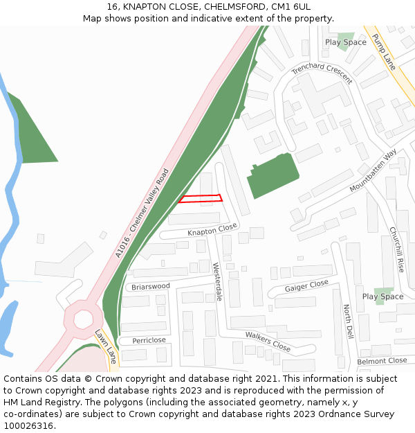 16, KNAPTON CLOSE, CHELMSFORD, CM1 6UL: Location map and indicative extent of plot