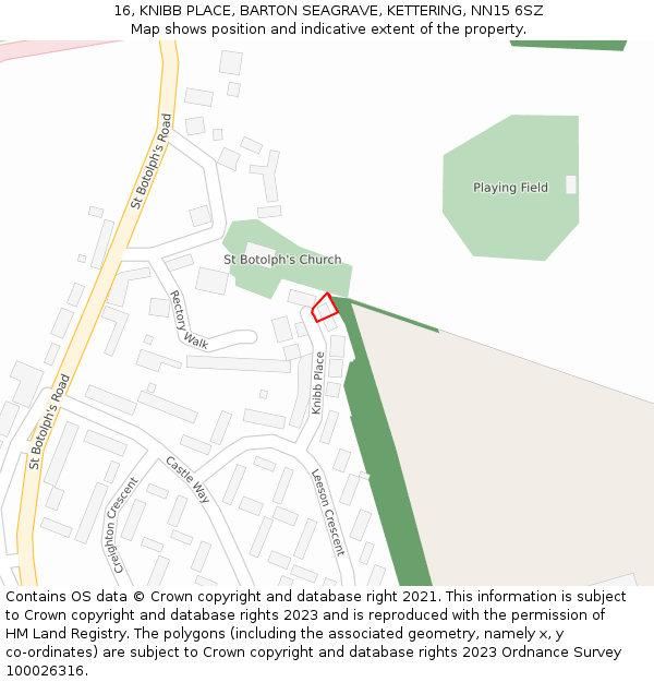 16, KNIBB PLACE, BARTON SEAGRAVE, KETTERING, NN15 6SZ: Location map and indicative extent of plot