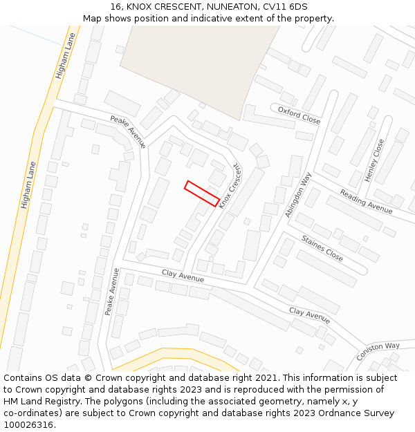 16, KNOX CRESCENT, NUNEATON, CV11 6DS: Location map and indicative extent of plot
