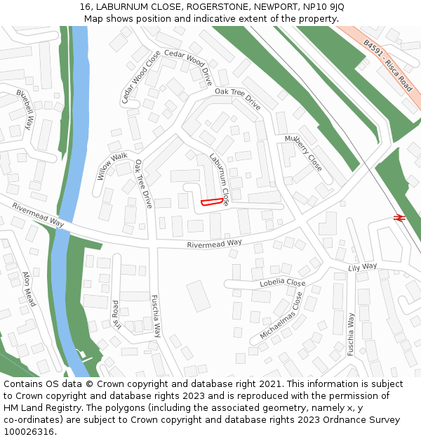 16, LABURNUM CLOSE, ROGERSTONE, NEWPORT, NP10 9JQ: Location map and indicative extent of plot