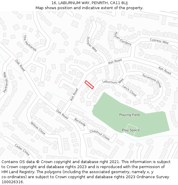 16, LABURNUM WAY, PENRITH, CA11 8UJ: Location map and indicative extent of plot