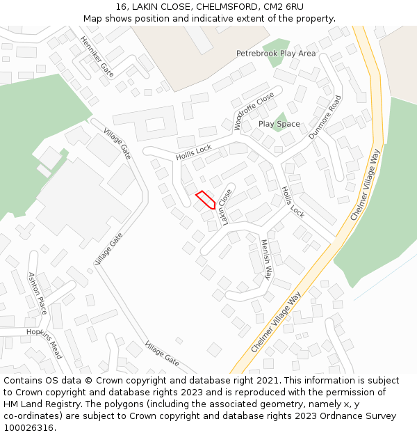 16, LAKIN CLOSE, CHELMSFORD, CM2 6RU: Location map and indicative extent of plot