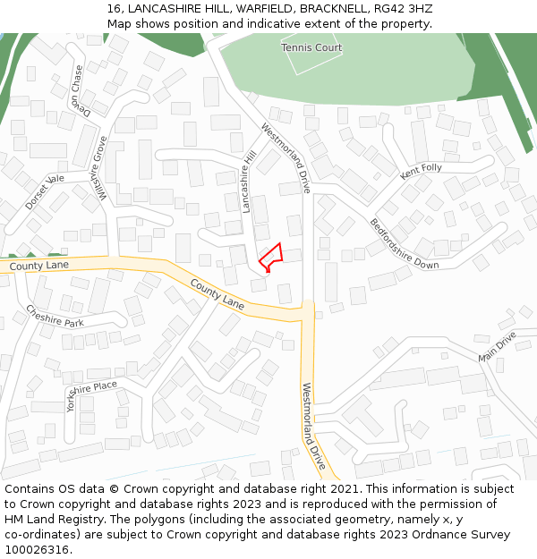 16, LANCASHIRE HILL, WARFIELD, BRACKNELL, RG42 3HZ: Location map and indicative extent of plot