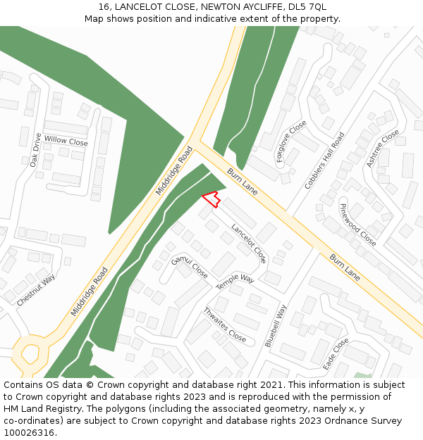 16, LANCELOT CLOSE, NEWTON AYCLIFFE, DL5 7QL: Location map and indicative extent of plot