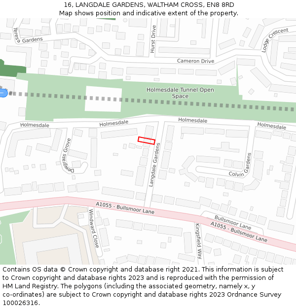 16, LANGDALE GARDENS, WALTHAM CROSS, EN8 8RD: Location map and indicative extent of plot