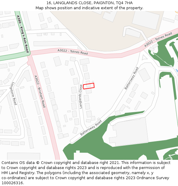 16, LANGLANDS CLOSE, PAIGNTON, TQ4 7HA: Location map and indicative extent of plot