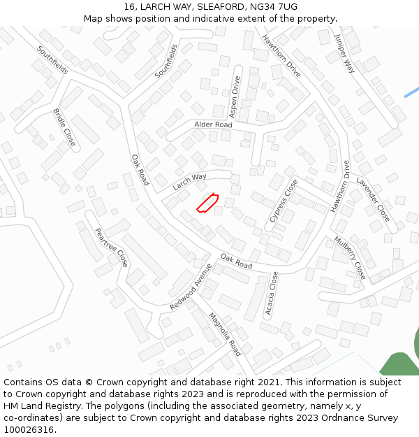 16, LARCH WAY, SLEAFORD, NG34 7UG: Location map and indicative extent of plot