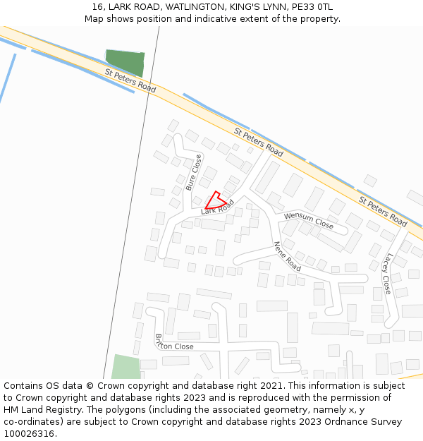 16, LARK ROAD, WATLINGTON, KING'S LYNN, PE33 0TL: Location map and indicative extent of plot