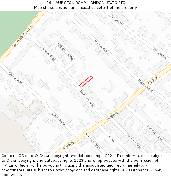 16, LAURISTON ROAD, LONDON, SW19 4TQ: Location map and indicative extent of plot
