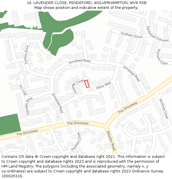 16, LAVENDER CLOSE, PENDEFORD, WOLVERHAMPTON, WV9 5SB: Location map and indicative extent of plot