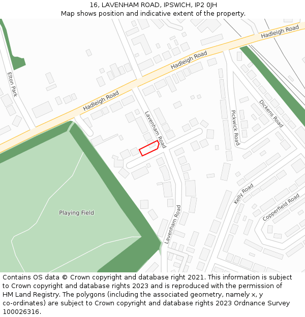 16, LAVENHAM ROAD, IPSWICH, IP2 0JH: Location map and indicative extent of plot