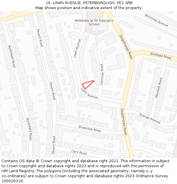 16, LAWN AVENUE, PETERBOROUGH, PE1 3RB: Location map and indicative extent of plot