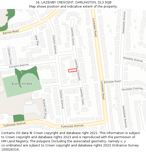 16, LAZENBY CRESCENT, DARLINGTON, DL3 9QB: Location map and indicative extent of plot