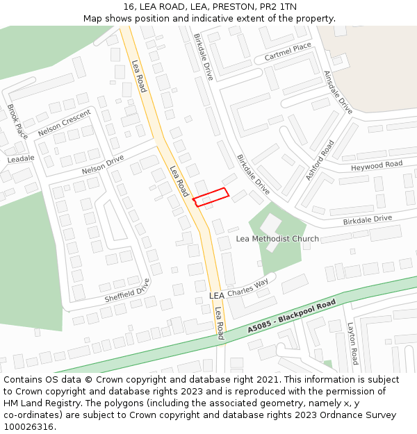 16, LEA ROAD, LEA, PRESTON, PR2 1TN: Location map and indicative extent of plot