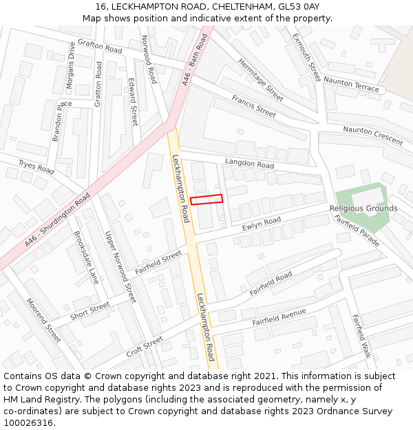 16, LECKHAMPTON ROAD, CHELTENHAM, GL53 0AY: Location map and indicative extent of plot