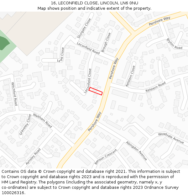 16, LECONFIELD CLOSE, LINCOLN, LN6 0NU: Location map and indicative extent of plot