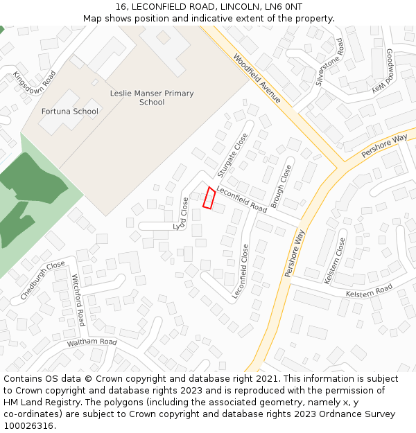 16, LECONFIELD ROAD, LINCOLN, LN6 0NT: Location map and indicative extent of plot