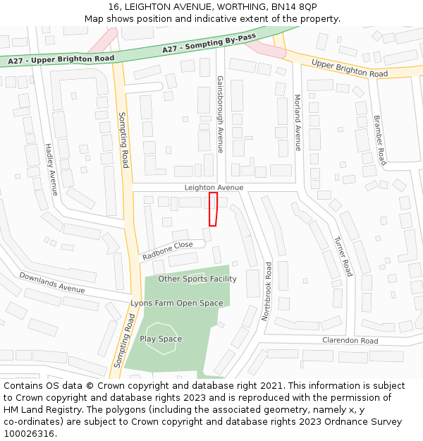 16, LEIGHTON AVENUE, WORTHING, BN14 8QP: Location map and indicative extent of plot