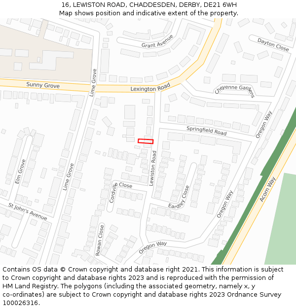 16, LEWISTON ROAD, CHADDESDEN, DERBY, DE21 6WH: Location map and indicative extent of plot