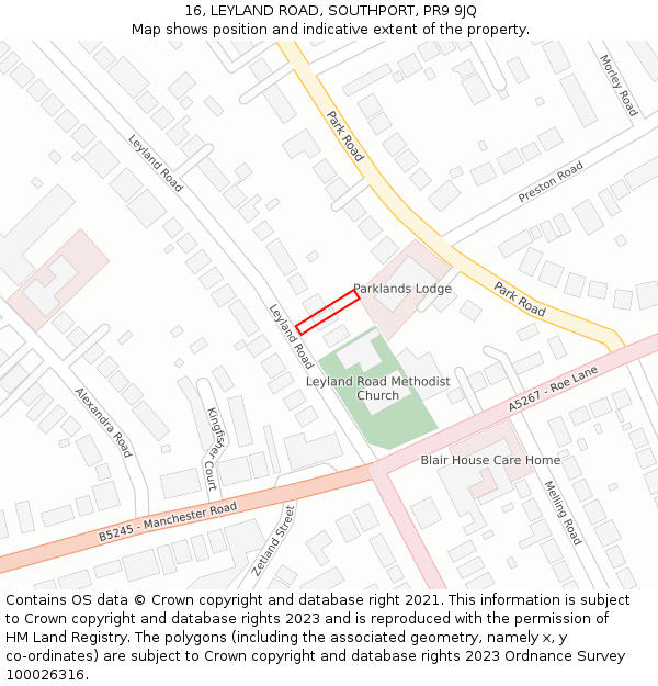 16, LEYLAND ROAD, SOUTHPORT, PR9 9JQ: Location map and indicative extent of plot