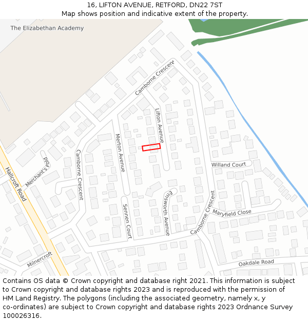 16, LIFTON AVENUE, RETFORD, DN22 7ST: Location map and indicative extent of plot