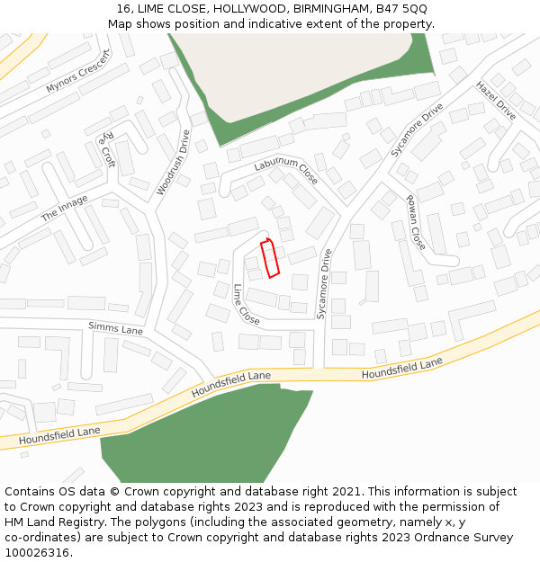 16, LIME CLOSE, HOLLYWOOD, BIRMINGHAM, B47 5QQ: Location map and indicative extent of plot