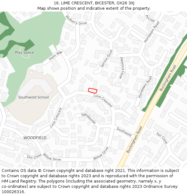 16, LIME CRESCENT, BICESTER, OX26 3XJ: Location map and indicative extent of plot