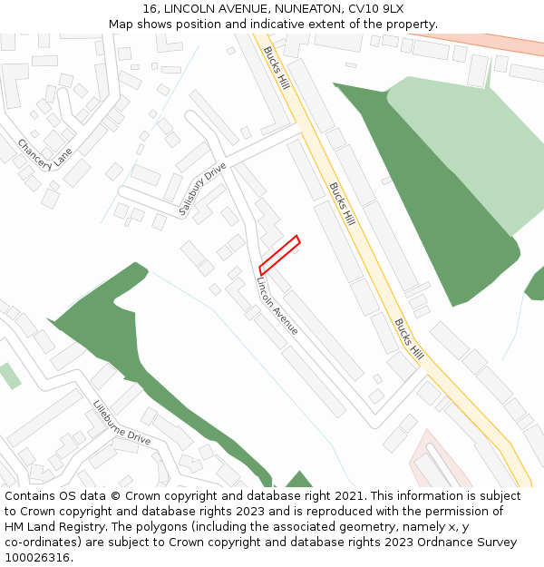 16, LINCOLN AVENUE, NUNEATON, CV10 9LX: Location map and indicative extent of plot