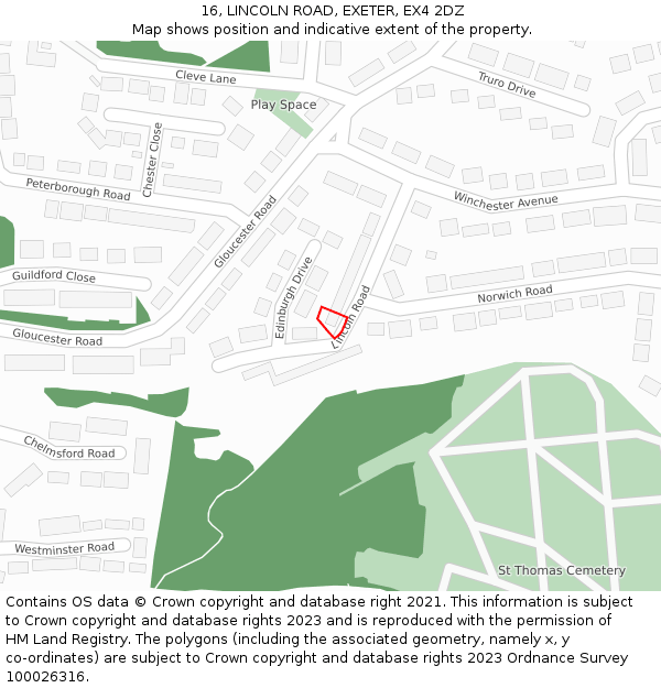 16, LINCOLN ROAD, EXETER, EX4 2DZ: Location map and indicative extent of plot