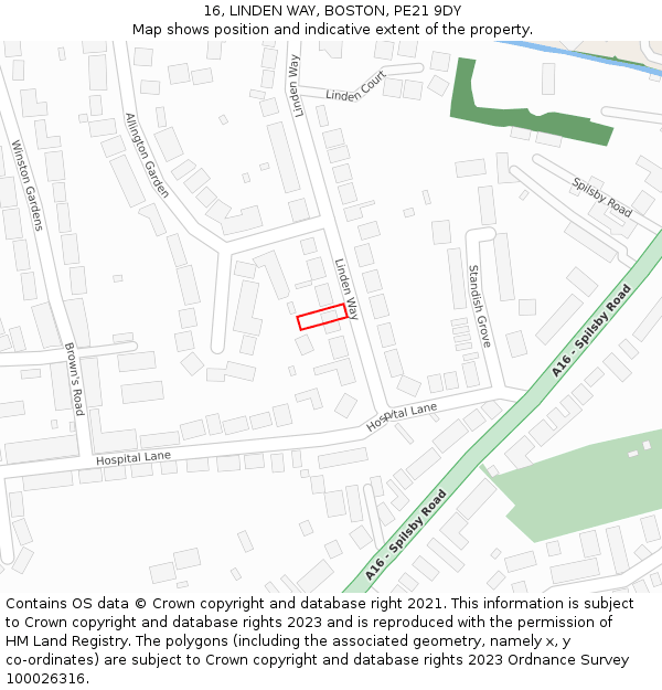 16, LINDEN WAY, BOSTON, PE21 9DY: Location map and indicative extent of plot