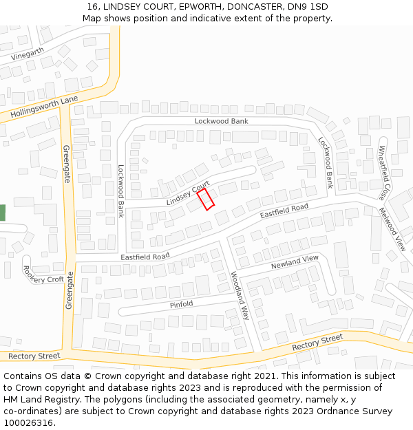 16, LINDSEY COURT, EPWORTH, DONCASTER, DN9 1SD: Location map and indicative extent of plot
