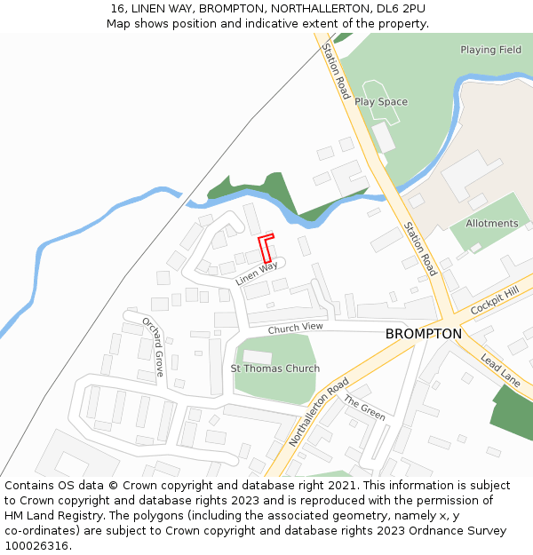 16, LINEN WAY, BROMPTON, NORTHALLERTON, DL6 2PU: Location map and indicative extent of plot