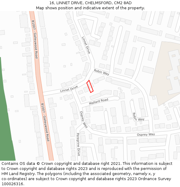 16, LINNET DRIVE, CHELMSFORD, CM2 8AD: Location map and indicative extent of plot