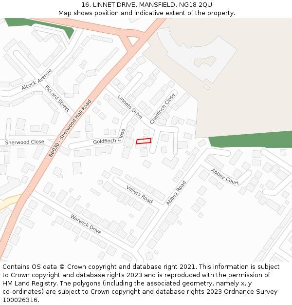 16, LINNET DRIVE, MANSFIELD, NG18 2QU: Location map and indicative extent of plot