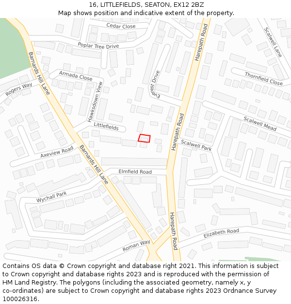16, LITTLEFIELDS, SEATON, EX12 2BZ: Location map and indicative extent of plot