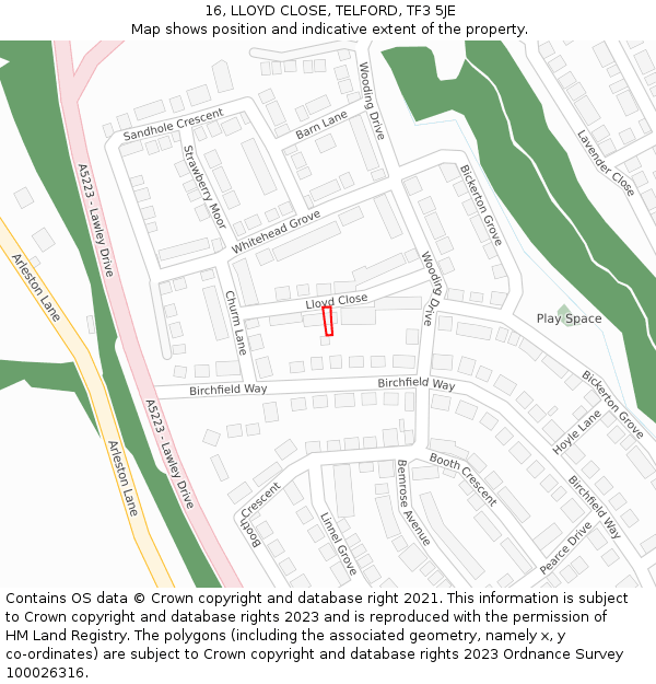 16, LLOYD CLOSE, TELFORD, TF3 5JE: Location map and indicative extent of plot