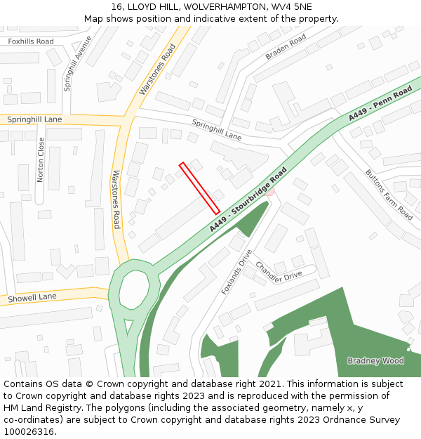 16, LLOYD HILL, WOLVERHAMPTON, WV4 5NE: Location map and indicative extent of plot