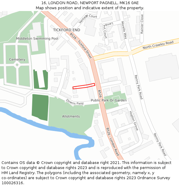 16, LONDON ROAD, NEWPORT PAGNELL, MK16 0AE: Location map and indicative extent of plot