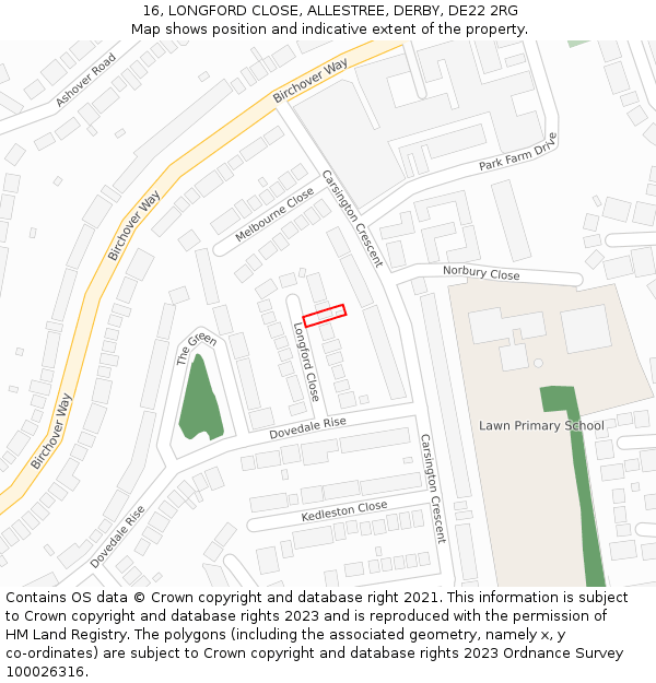 16, LONGFORD CLOSE, ALLESTREE, DERBY, DE22 2RG: Location map and indicative extent of plot