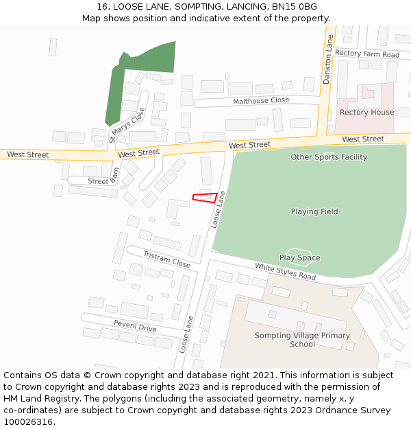 16, LOOSE LANE, SOMPTING, LANCING, BN15 0BG: Location map and indicative extent of plot